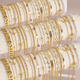 Resim 16 adet Vintage Şık Taşlı Püskül Bileklik Seti, Kalp ve Kelebek Küba Bağlantı Yığınlanabilir, Çinko Alaşımlı, Kadınlar için, Günlük ve Hediye Durumları, Tüm Mevsimler, Yazı ve Sayı Sembolleri, Rastgele Stil 