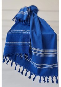 Resim Saks Mavi Çizgili Havlu Peştemal 90x170cm - Plaj Havlusu - %100 Pamuk Saks Mavi 