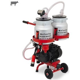 Resim Melasty Micro Tekli İnek Süt Sağma Makinesi Alüminyum Güğüm - Kauçuk Memelik Çift Güğüm Kuru Pompa 