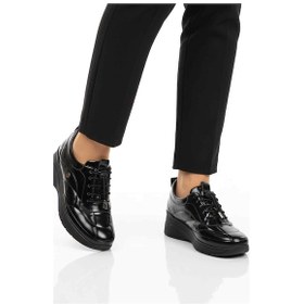 Resim Siyah Rugan Hakiki Deri Anatomik Kadın Casual Ayakkabı 6115 Z Siyah Rugan 