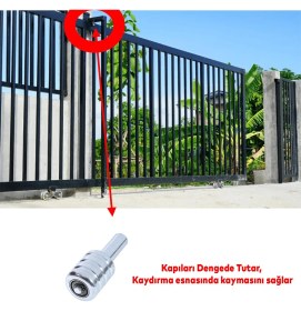 Resim Sürgülü Sürmeli Demir Kapı Dış Bahçe Kapısı Pvc Denge Bilyası Tekerleği Makara Metal Klavuz Aparatı 