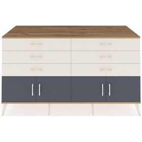 Resim Kronos Konsol 2 Raflı 6 Çekmeceli 4 Kapaklı 176x59x99 Çam-antrasi Çam-antrasit/aytaşı 