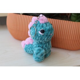 Resim LUBIKO STUDIO Amigurumi Kadife İp Dinozor Anahtarlık - Yumuşak Peluş Dino Çanta Süsü ve Hediyelik (Turkuaz) 