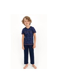 Resim Arnetta Lost In Paradise Koyu Indigo Genç Erkek Kısa Kol Pijama Takımı İndigo 