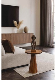 Resim Masif Ahşap Tekli Mantar Sehpa Doğal Dekoratif Yan Sehpa - Açık Ceviz Renk Açık Ceviz 