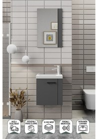 Resim Biani Minila 45 cm Banyo Dolabı,Seramik Lavabolu, Aynalı,Lavabo Dahil,Mdf,Mat Gri 
