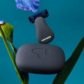 Resim Colorlamb Taşınabilir Erkek Tıraş Seti Kabuk Şekli 5 Bıçaklı Kartuşlu Manuel Berber Tıraş Makinesi Seyahat Berber Saç Tıraşı Siyah Gri Renk 