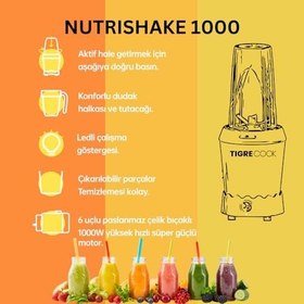 Resim TIGRECOOK NUTRISHAKE 3 in 1 Paslanmaz Çelik Bıçaklı Kişisel Smoothie Blender ve Kahve Baharat Öğütücü 1000W (GRI) 