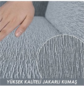 Resim Jakarlı Düz Desen Likralı Esnek Yikanabilir Koltuk Örtüsü 3+2+1+1 Koltuk Takımı Koltuk Kılıfı Gri 