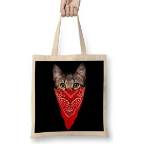 Resim Baskı Dükkanı Gangster Cat Kedi Bez Çanta Uzun Saplı 