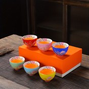 Resim 3 adet/6 adet Çin El Yapımı Kungfu Çay Bardağı 65ml, Emaye Renkli Çay Bardakları, Sap Olmayan Seramik Çay Bardakları, Bayan Çay Bardağı, En İyi Hediye 