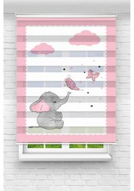 Resim Perdecizade Enxboy Fil Ve Kelebek Dijital Baskılı Zebra Perde-cocuk Odası-stor Perde Renkli 