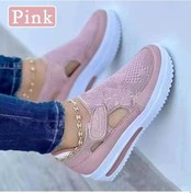Resim Pembe Kadın Yaz Nefes Yuvarlak Kafa Kama Platformu Slip-on Sandalet Düz Renk Terlik Sallamak Ayakkabı Uçan Dokuma Velcro Hafif Spor Ayakkabı Ayakkabı Pembe 