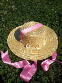 Resim Kadın Hasır Papatya Gondol Bağlamalı Kurdale Pembe 