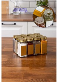 Resim 12'li Cam Gold Kapaklı Gold Etiketli 12-li Baharatlık Seti Takımı-mh00gld12 Gold - Şeffaf 