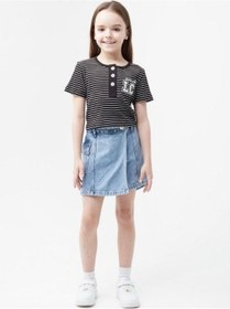 Resim Zekids Kız Çocuk Lc Aplikeli Çizgili Crop T-shirt-13940 Siyah 