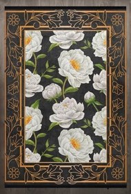 Resim Siyah Çiçekli Modern Geometrik Etnik Eskitme Desenli Boho Makinada Yıkanabilir Hafif Hav Toz Vermez Leke Tutmaz Kaymaz Taban Dijital Makine Baskı Halı Oturma Odası Salon Yolluk Koridor Mutfak Halısı 