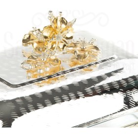 Resim Saray Ottoman Lotus Çiçek Dikdörtgen Borcam Gümüş 