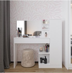 Resim Decomob Florissa Makyaj Masası 1 Çekmeceli, Dolaplı, Aynalı Beyaz 
