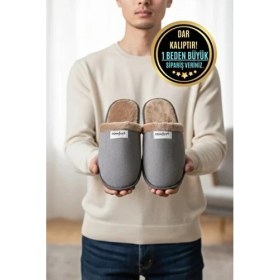 Resim Erkek Günlük Terlik Peluş Yıkanabilir Ev Terliği Misafir Çeyiz Damat Terliği 