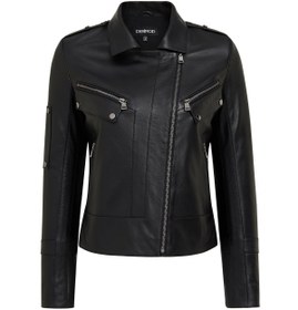 Resim Roma Kadın Siyah Biker Deri Ceket - Siyah / XL 