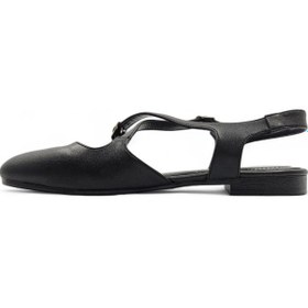 Resim Fable Siyah Kadın Çapraz Tasarımlı Ve Pencere Detaylı Arkası Açık Babet Ayakkabı Siyah 