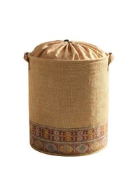 Resim Etnik Jüt Büyük Kutu Ve 1 Adet Etnik Bohem Jüt Fileli Saklama Çamaşır Sepeti 
