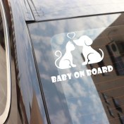 Resim TSC Arabada Bebek Kedi ve Köpek Var Sticker Yapıştırması Beyaz 
