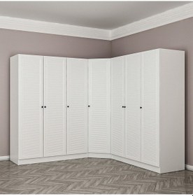 Resim Minar Kale 7 Kapaklı 4 Çekmeceli Köşe Dolap Beyaz Mebran Panjur 190cm 