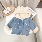 Resim 1 adet Kız Çocuk Kalınlaştırılmış Kışlık Mont, Peluş Tavşan Kulaklı ve Fermuarlı - Rahat Polar Astarlı Kapüşonlu Ceket, Uzun Kollu Günlük Dış Giyim, Kayak, Seyahat, Cadılar Bayramı ve Yılbaşı Hediyeleri için (Makinede Yıkanabilir) 