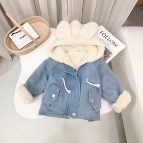 Resim 1 adet Kız Çocuk Kalınlaştırılmış Kışlık Mont, Peluş Tavşan Kulaklı ve Fermuarlı - Rahat Polar Astarlı Kapüşonlu Ceket, Uzun Kollu Günlük Dış Giyim, Kayak, Seyahat, Cadılar Bayramı ve Yılbaşı Hediyeleri için (Makinede Yıkanabilir) 