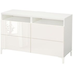 Resim Tv Sehpası, Parlak Cila-beyaz, 120x40x74 Cm, Selsvıken, Fren Raylı Beyaz 