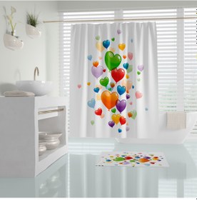 Resim Renkli Balon Desenli Banyo Perdesi-Baskılı Banyo Duş Perdesi 