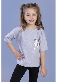 Resim Toontoy Kids Toontoy Kız Çocuk Papatya Desenli Sweet Girls Baskılı Tişört Gri Melanj 