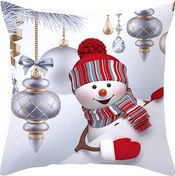 Resim Konesam Noel Kardan Adam Desenli Kumaş Yastık Kılıfı - Ev Dekorasyonu Koltuk Yastığı Kılıfı 45x45 Cm Çok Renkli 