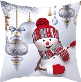 Resim Konesam Noel Kardan Adam Desenli Kumaş Yastık Kılıfı - Ev Dekorasyonu Koltuk Yastığı Kılıfı 45x45 Cm Çok Renkli 