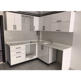 Resim 370 Cm Özel Köşe Mutfak Dolabı Mdf Kasa Mdf Kapak Antrasit - Beyaz 
