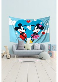 Resim Aşık Mickey Mouse Ve Minnie Desenli Duvar Halısı Duvar Örtüsü Çocuk Odası Tapestry Süet Dokulu Kumaş 