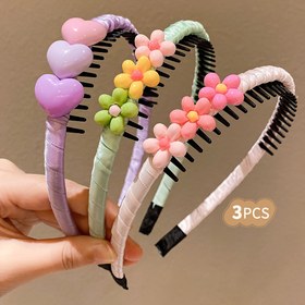 Resim 3 Adet Renkli Aşk Çiçekleri Dişli Kaymaz Gevşek Saç Bandı 