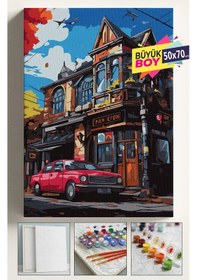 Resim Sayılarla Boyama Seti Numaralı Tuval Fırça Boya Dahil Kasnaklı Set 50x70 Cm - Londra Ev Araba 