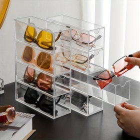Resim Çekmeceli Modern Şeffaf Masa Düzenleyici - Moda Gözlükleri, Kozmetikler & Ruj için Mükemmel | Toz Geçirmez Depolama Çözümü, Sevimli Ofis Malzemeleri, Ayrı Bölmeler, Hediye 