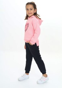 Resim Toontoy Kız Çocuk 2'li Takım Baskılı Kapüşonlu Sweatshirt & Beli Paçası Lastikli Jogger Eşofman Altı 