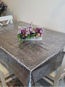 Resim İthal Silinebilir Pvc Masa Örtüsü Kaymaz Tabanlı, Kumaş Görünümlü Pvc Masa Örtüsü İthl024 Gümüş 