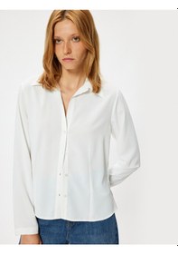 Resim Koton Uzun Kollu Saten Gömlek Slim Fit Klasik Yaka Beyaz 5wak60006pw Beyaz 
