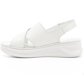 Resim Gönderi(R) Gönderi R Beyaz Cırt Bantlı Dolgu Topuk Hakiki Deri Comfort Sandalet Beyaz 