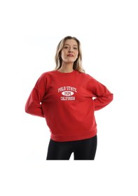 Resim Kadın Polo State Baskılı 3 İplik Sweat Kırmızı 
