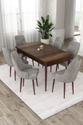 Resim Canisa Eta Serisi 80x132 Mdf Beyaz Mermer Desenli Masa 4 Cappucino Sandalye 1 Bench Mutfak Masa Takımı 