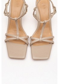 Resim Luvishoes Luvi Shoes Gıbson Bej Kare Burunlu Kadın Topuklu Sandalet Bej 