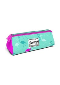 Resim Coral High Üç Gözlü Yeşil Pembe Flamingo Kalem Çantası - Kalın Femuarlı 