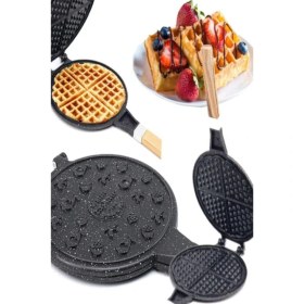 Resim Taşhan Yeni Nesil Döküm Waffle Tavası Ahşap Kulp Siyah 